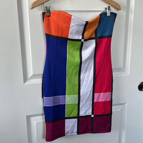 WINDSOR Y2K color block Mondrian inspired art mini tube dress M L color - Picture 2 of 5